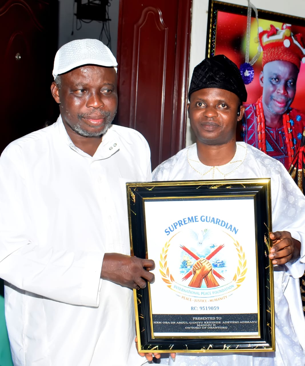 GLOBAL PRESIDENT/FOUNDER IN A VISIT WITH HRM OBA DR ABDULGANIU KEHINDE ADEYEMI ADESANU MADOJU II, ON'TOKO OF OBANTOKO